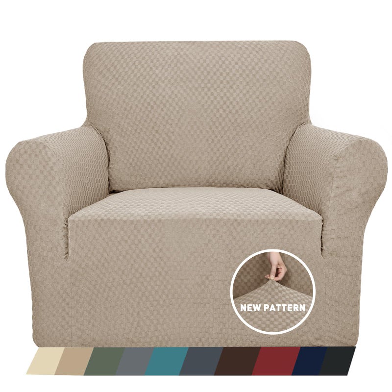 ZNSAYOTX 1 Piece Jacquard Chair Slipcovers for Living Room High Stretch Chair Covers with Arms Anti Slip Pets Friendly Couch Sofa Armchair Cover Furniture Protector (Chair, Khaki) - Image 1